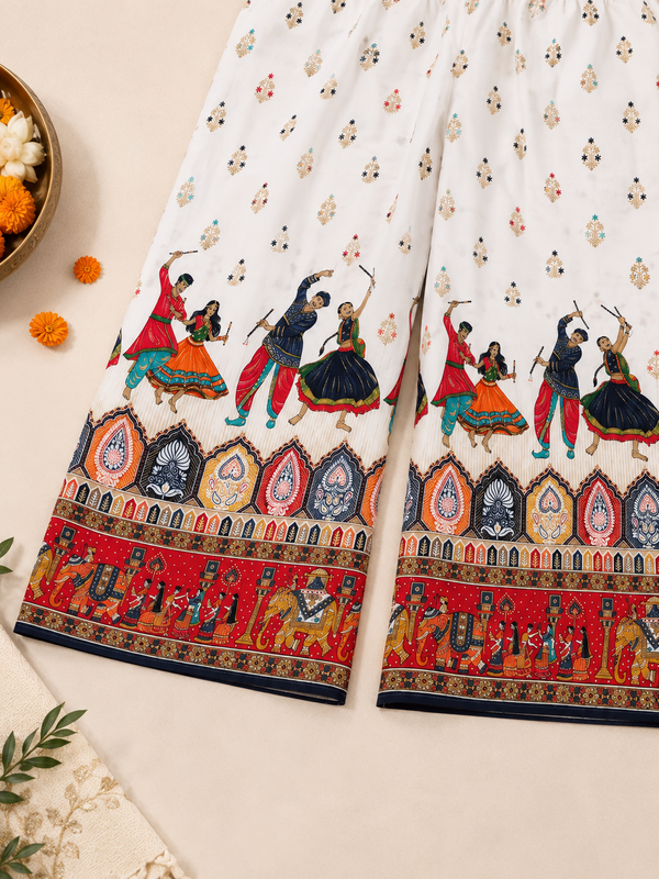 White Rayon Kurta Palazzo Set for Festive Wear - view 5
