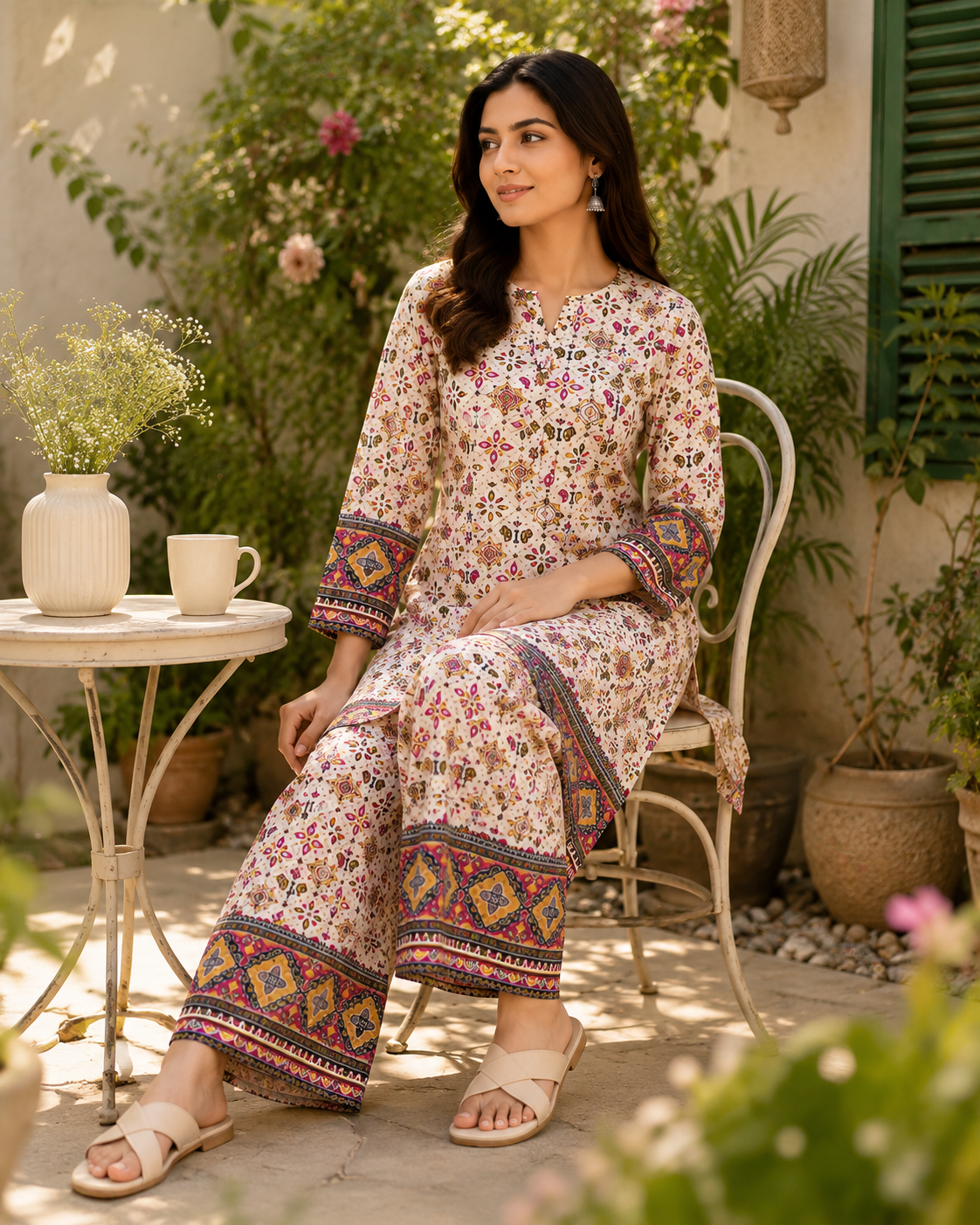 Premium Ethnic Printed Rayon Kurta Palazzo Co-Ord Set for Women
