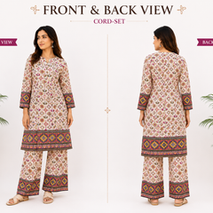 White Printed Rayon Kurta Palazzo Co-Ord Set for Festive Wear - view 5