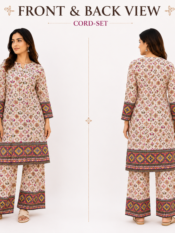 White Printed Rayon Kurta Palazzo Co-Ord Set for Festive Wear - view 5