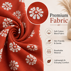 Red Block-Print Cotton Top for Office Wear - view 3
