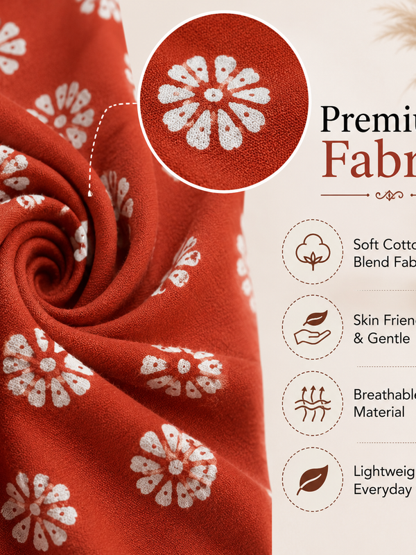 Red Block-Print Cotton Top for Office Wear - view 3