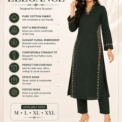 Green Embroidered Cotton Kurta Pant Set for Festive Wear - view 4