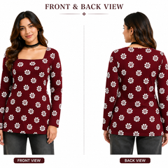 Floral-Print Tunic Top for Office Wear with Square Neck - view 5