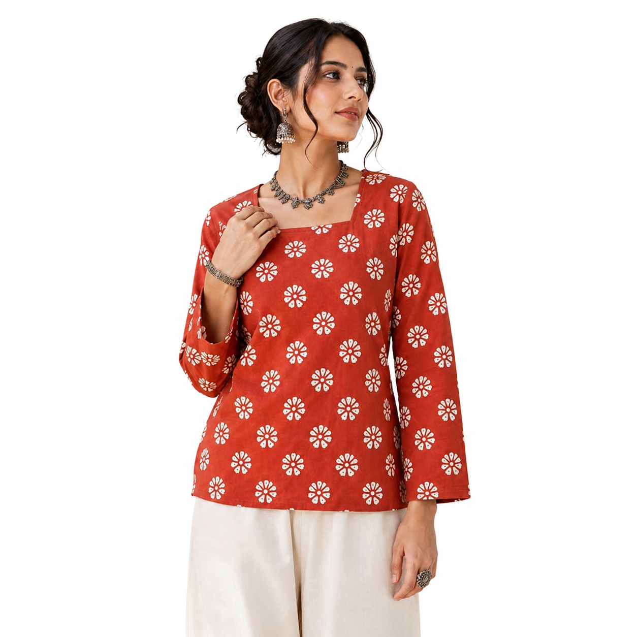 Women's Cotton Floral Block Print Top