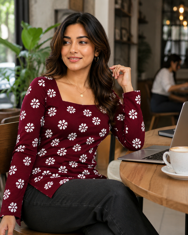 Floral Printed Square Neck Top