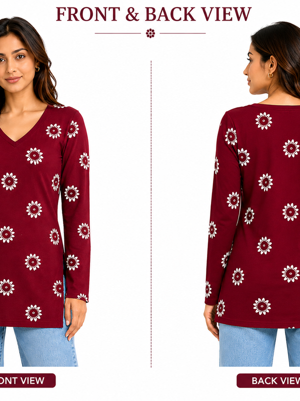 Red Printed Rayon Kurti for Office Wear - view 5