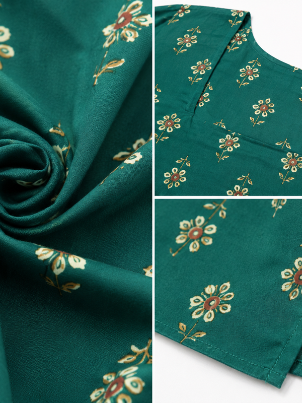 Green Printed Cotton Tunic Top for Office Wear - view 4