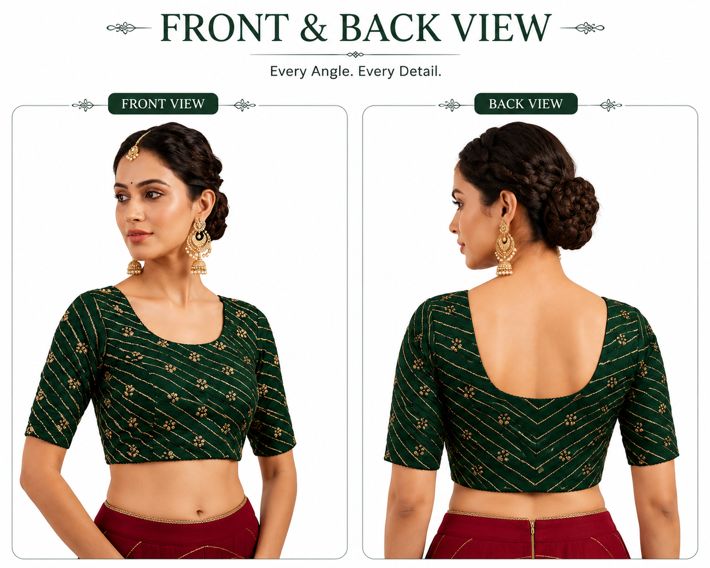 Green Printed Cotton Blend Readymade Blouse