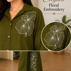 Floral Embroidered Shirt & Pant Co-Ord Set for Office Wear - view 5