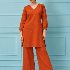Orange Linen Co-Ord Set for Festive Wear