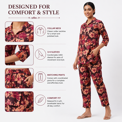 Floral-Print Co-Ord Set for Office Wear with V-Neck - view 3
