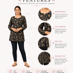 Black Floral-Print Cotton Short Kurti for Office Wear - view 4