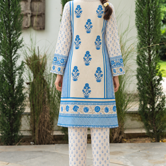 Ivory Blue Pure Crepe Mughal Floral Printed Co-Ord Set