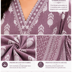 Purple Embroidered Cotton Kurta Pant Dupatta Set for Festive Wear - view 4