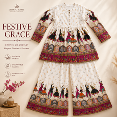 White Printed Kurta Palazzo Set for Festive Wear - view 4