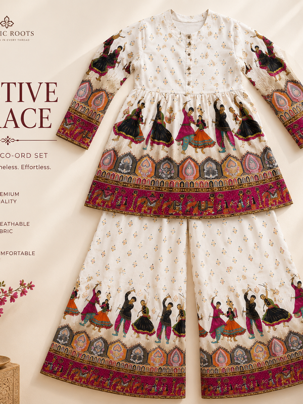White Printed Kurta Palazzo Set for Festive Wear - view 4