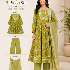 Green Embroidered Cotton Ethnic Wear for Casual Wear - view 5