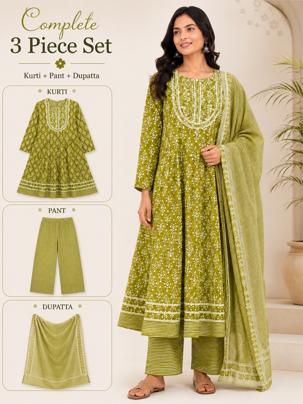 Green Embroidered Cotton Ethnic Wear for Casual Wear - view 5
