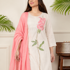 Off-White Kantha Cotton Kurta Set