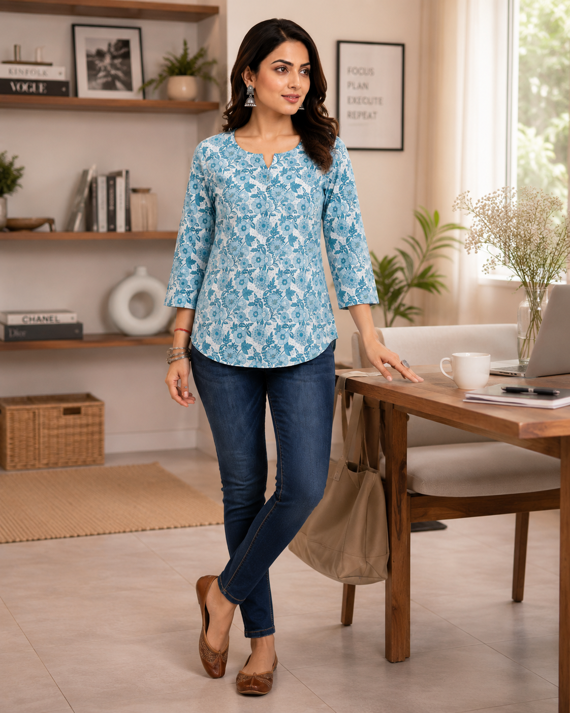 Women's Floral Printed Cotton Short Kurti