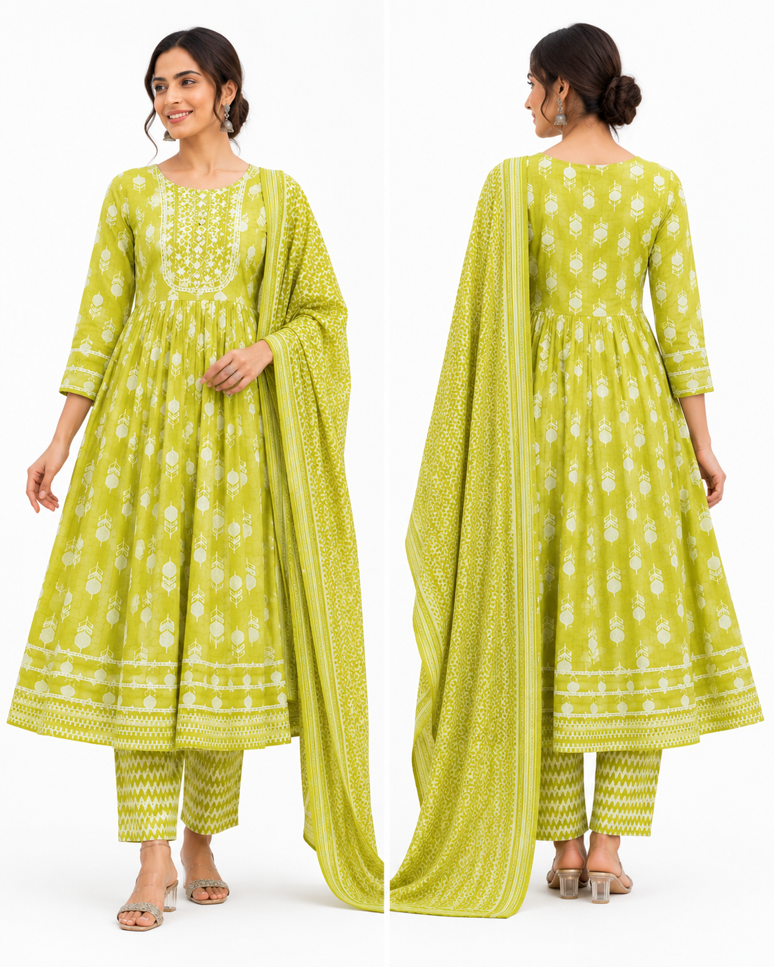 Women's Premium Cotton Printed Kurta Pant Dupatta Set | Embroidered Yoke | 3-Piece Ethnic Suit Set