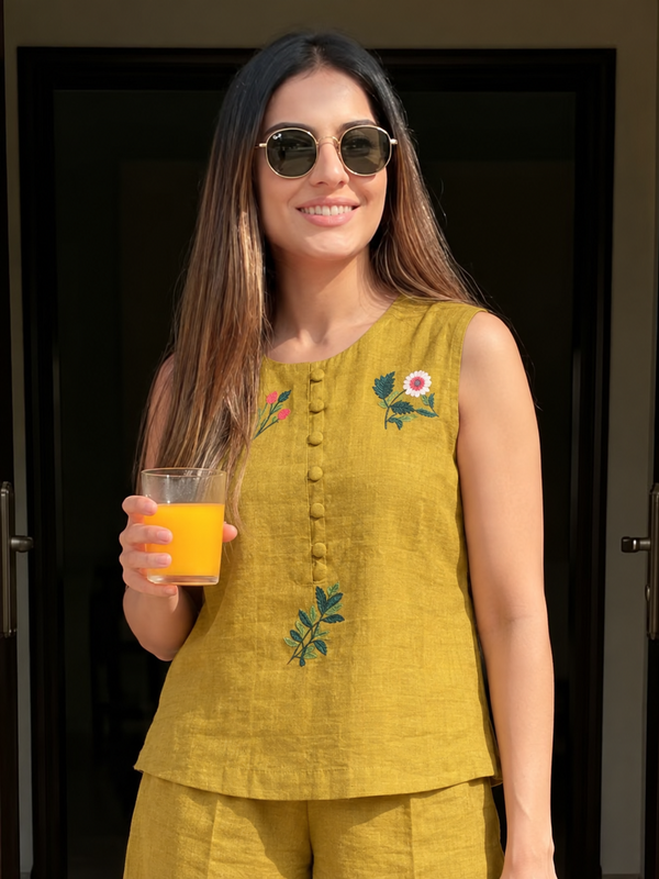 Red Embroidered Cotton Co-Ord Set for Daily Wear