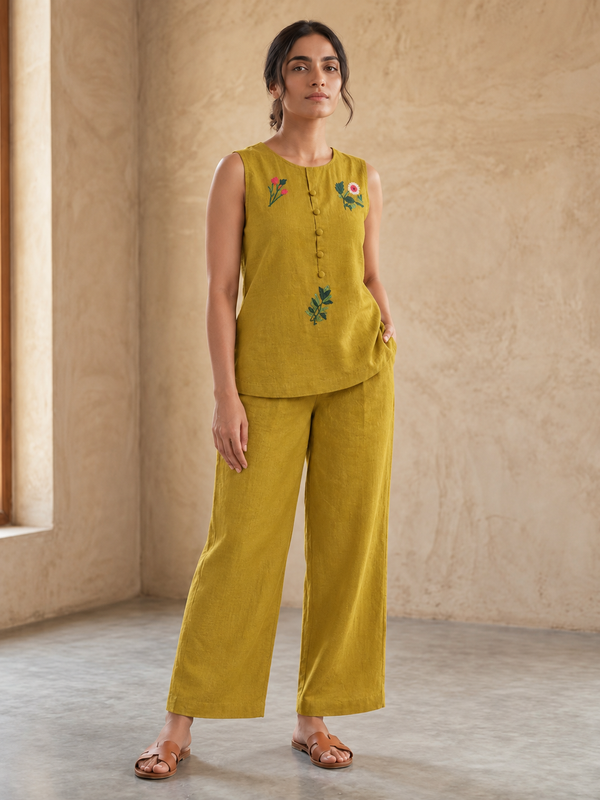 Red Embroidered Cotton Co-Ord Set for Daily Wear