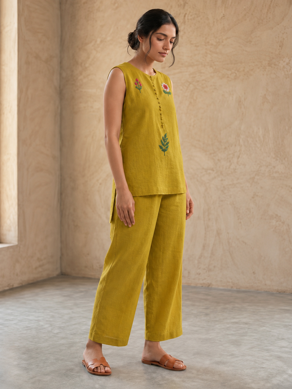 Red Embroidered Cotton Co-Ord Set for Daily Wear