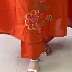 Women’s Orange Embroidered Anarkali Kurta Set