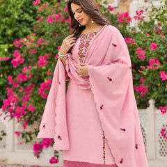 Baby Pink Floral Embroidered Straight Kurta Set