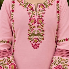 Baby Pink Floral Embroidered Straight Kurta Set