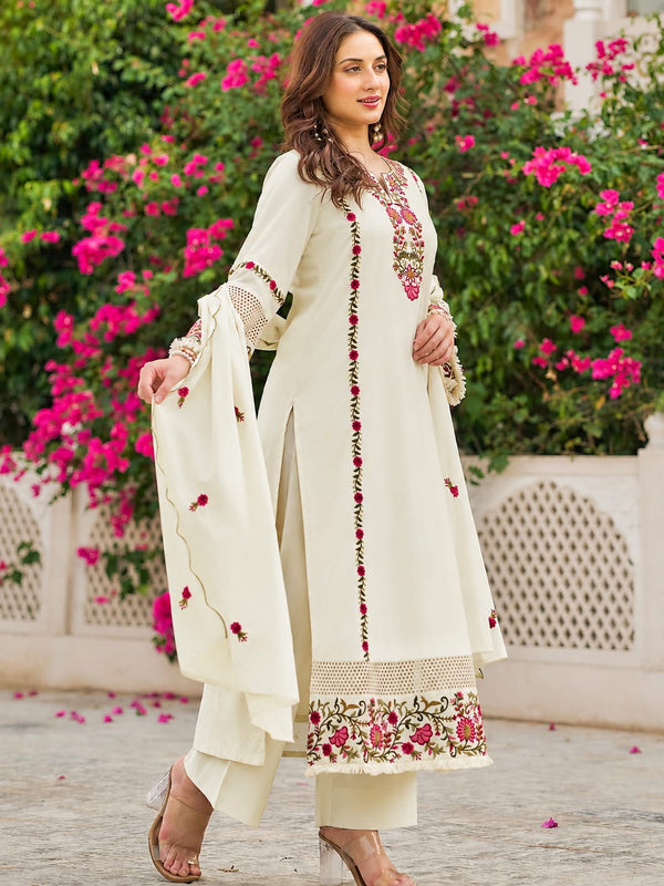 Baby Pink Floral Embroidered Straight Kurta Set