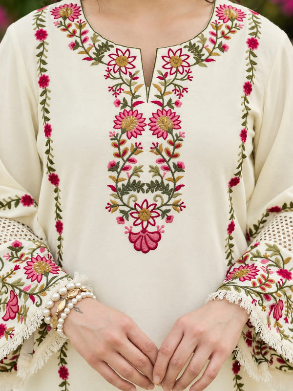 Baby Pink Floral Embroidered Straight Kurta Set