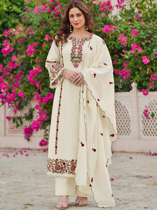 Baby Pink Floral Embroidered Straight Kurta Set