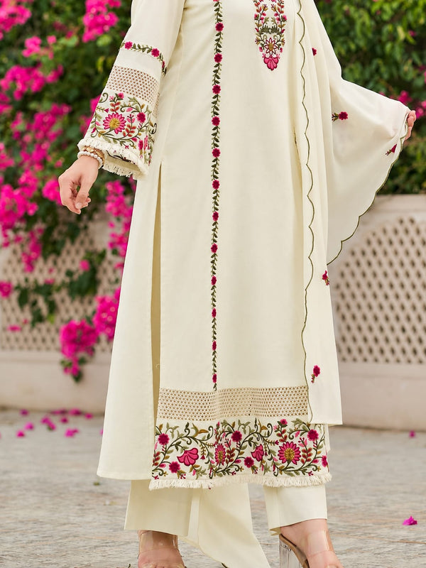 Baby Pink Floral Embroidered Straight Kurta Set