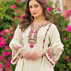 Baby Pink Floral Embroidered Straight Kurta Set