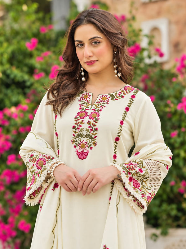 Baby Pink Floral Embroidered Straight Kurta Set