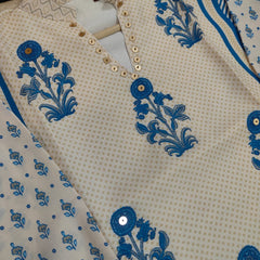 Ivory Blue Pure Crepe Mughal Floral Printed Co-Ord Set