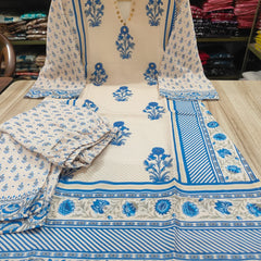 Ivory Blue Pure Crepe Mughal Floral Printed Co-Ord Set