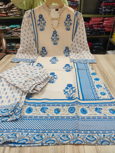 Ivory Blue Pure Crepe Mughal Floral Printed Co-Ord Set