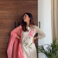 Off-White Kantha Cotton Kurta Set