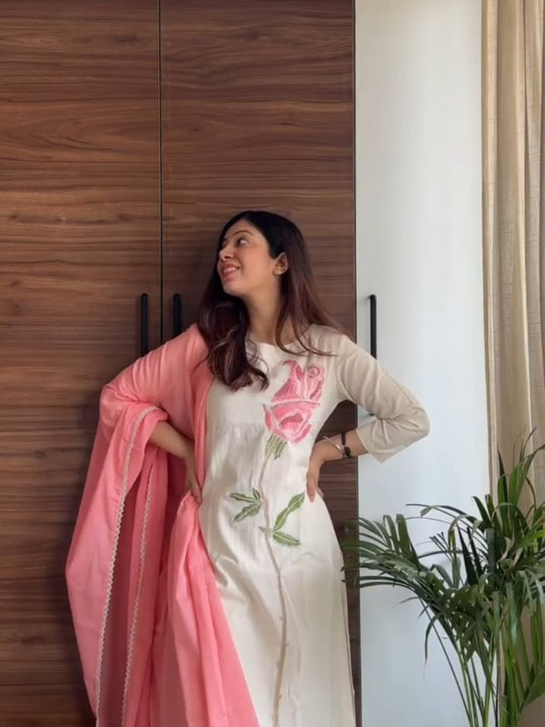 Off-White Kantha Cotton Kurta Set