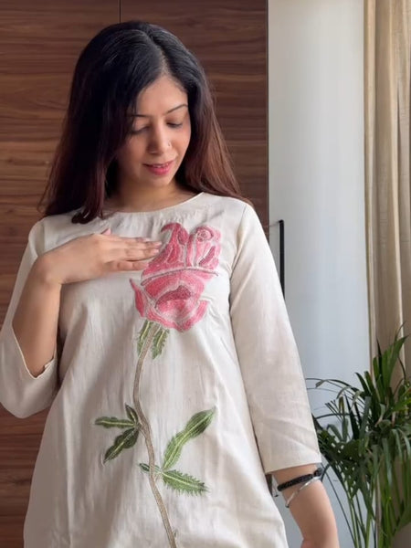 Off-White Kantha Cotton Kurta Set