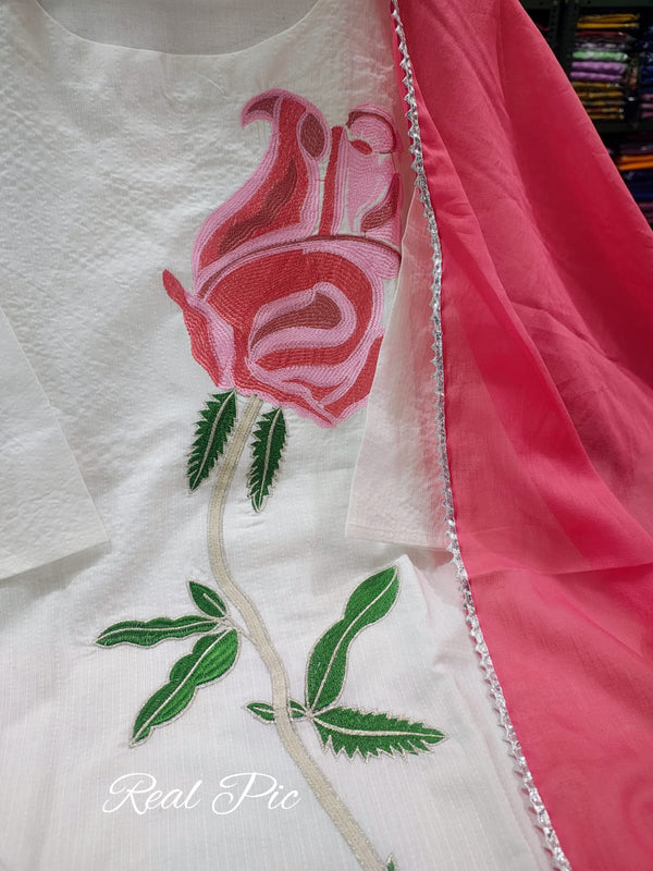 Off-White Kantha Cotton Kurta Set