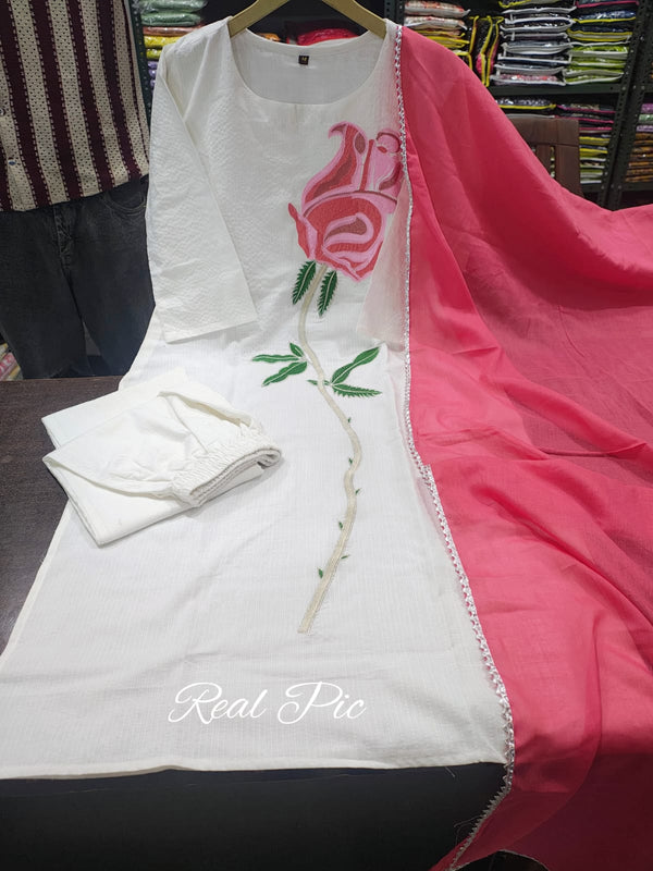 Off-White Kantha Cotton Kurta Set