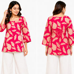 Floral-Print Cotton Short Kurti for Casual Wear - view 5