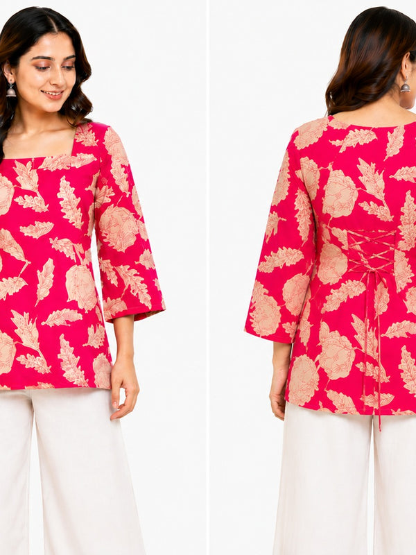 Floral-Print Cotton Short Kurti for Casual Wear - view 5