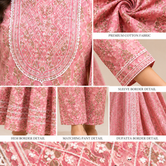 Pink Embroidered Cotton Anarkali Suit Set for Festive Wear - view 4