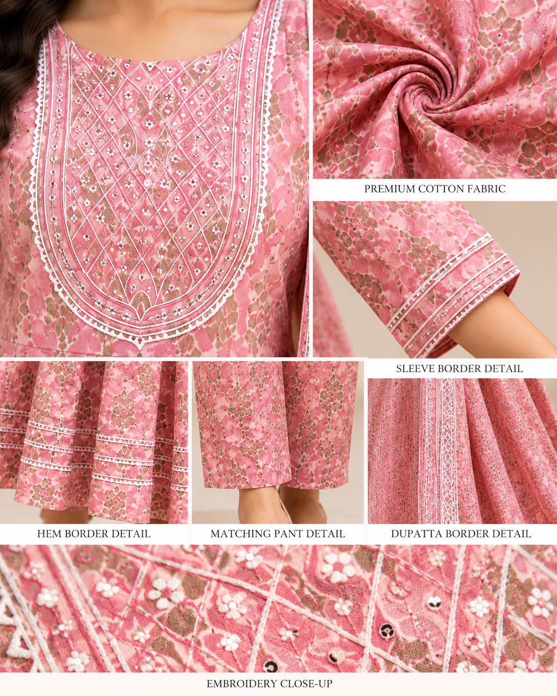 Women's Premium Cotton Anarkali Kurta Pant Dupatta Set | Embroidered Yoke | 3-Piece Ethnic Suit